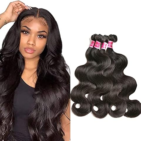 Beauty Queen 4 Bundles Body Wave (22 24 26 28 Inch) Human Hair 100% Unprocessed Weave Raw Hair 10A Brazilian Virgin Hair Bundles Natural Black Color Hair Extensions For Women Cover