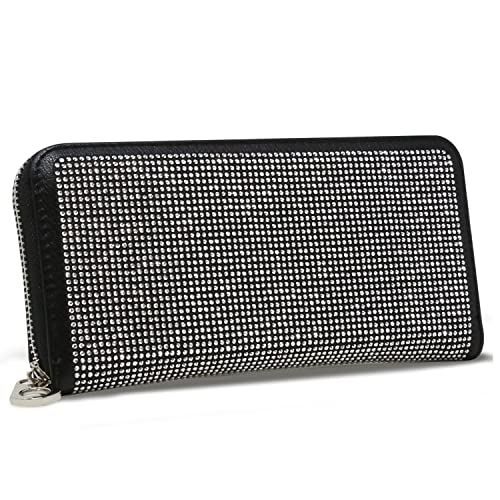 HANDBAG EXPRESS Bling Rhinestone Zip Around Wallet for Women Purse (7345 Black)2