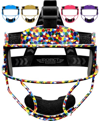 Exxact Sports Softball Face Mask Girls Youth & Adult Protective Lightweight Fielders Mask Softball for Enhanced Performance (Multi Dots Youth)