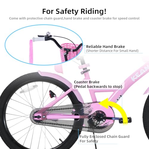 Image of KEANO Zinnia 14 16 20 Inch Kids Bike for Girls Ages 3-10 Years, Girls' Bikes with Training Wheels, Streamers, Basket and Doll Seat, Children Bicycles