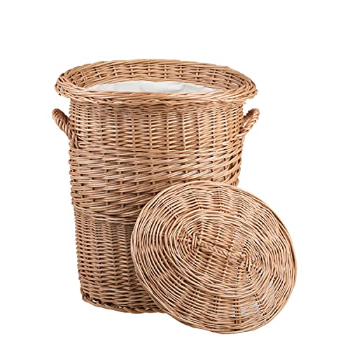e-wicker24 Panier a linge, corbeille en osier,sac a linge, bac à linge en osier naturel avec une doublure à l'intérieur (Classique 40 avec doublure)