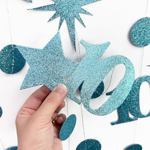 Image of Teal Blue 10th Birthday Decorations Number 10 Circle Dot Star Garland Glitter Streamer Banner Backdrop for Girls Boys Double Digits Cheers to 10 Years Old Birthday 10th Anniversary Party Supplies