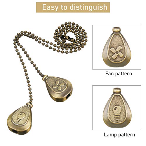 Image of Patelai 4 Pieces Ceiling Fan Pull Chain Extender Ornament 12 Inch Ceiling Pull Chain Extension Classic Drop Shaped Pendant Beaded Ball Cord for Fan light lamp decorative with Connector(Bronze)