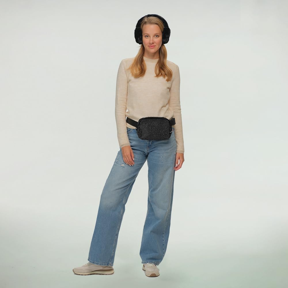 C.C Glitter Tiny Mesh Fanny Pack For Women Unisex - Shimmering Daily Waist Crossbody Belt bag With Adjustable Strap (Black) - Image 3