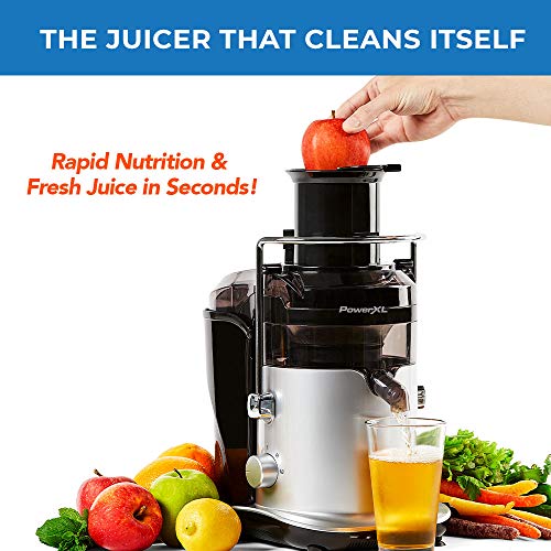 PowerXL Self-Cleaning Juicer Machine, Centrifugal Juice Extractor for Fruit and Vegetables with Anti-Drip, Extra-Wide Chute, Stainless Steel Blade, BPA-Free, Recipe Book