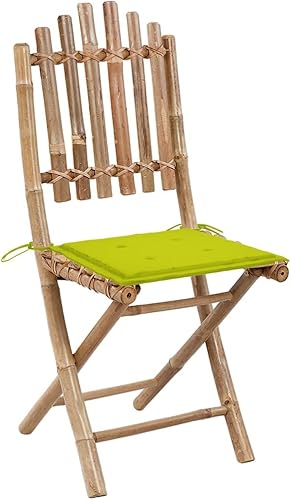 Miniatura 2 de Patio Chair Set of 2, Folding Garden Chairs with Bright Green Cushions, Rustic Bamboo Frame, 16.5x19.7x36.2in, Outdoor Seating for Balcony, Dining,