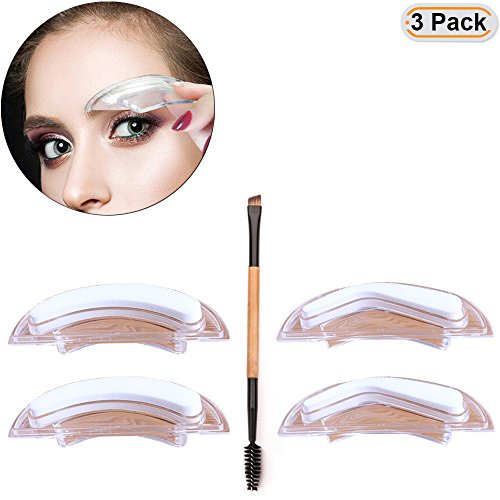 Hisight 2 pairs Eyebrow Stencils Eyebrow Stamp Sponge Perfect Eyebrow Shaping tools Eyebrows Template Makeup Shapein set tools Replace Supplementary Outfit and Dual-head Brow brush