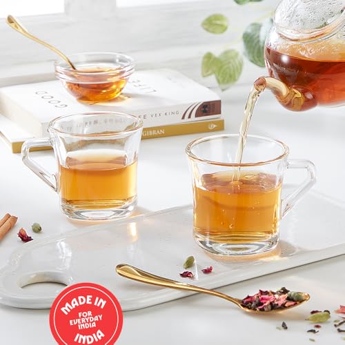 Image of Borosil 175ml 6pc Cyder Tea /Coffee Mug Set | Borosilicate Tuff Glass Made in India Cup Set for Chai, Green Tea, Coffee, Milk | Microwave Safe, Scratch Resistance, Lightweight | Transparent
