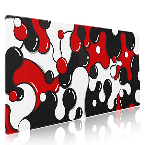 Image of Red Black White Mouse Pad Anime Cool Geometric Japanese Extended Desk Mat 90X40 CM Non-Slip Rubber Base Stitched Edge Large XXL Mousepad for Gaming Laptop Computer Desktop 35.4x15.7 Inch