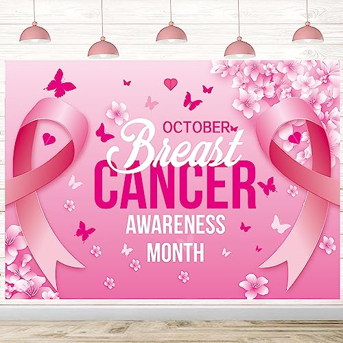 Breast Cancer Awareness backdrop Pink Ribbon Banner Breast Cancer Prevention and Control Publicity Month Background for Breast Cancer Survivor Charity Activities Decorations (7X5FT(210x150cm)) - Image 4