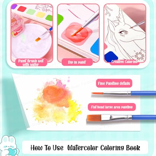 Image of FunBlast 2-in-1 Watercolor Coloring Book for Kids - 20 Sheets Unicorn Painting & Drawing Book with Paint Brush and DIY Bookmark | Magic Water Art Book (Multicolor)