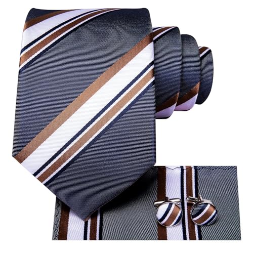 Image of Dubulle Mens Paisley Striped Tie Woven Necktie for Men and Handkerchief Cufflinks Set Wedding Formal Business