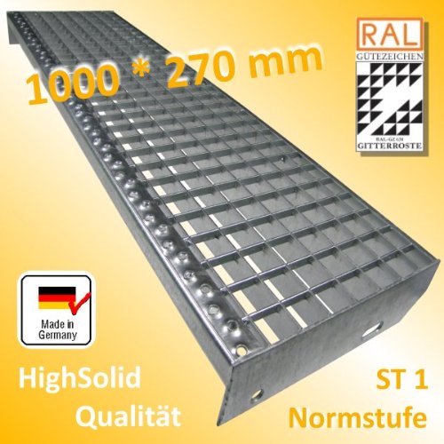 Preisvergleich Produktbild Gitterroststufe 1000 * 270 mm - Gitterroststufen als Pressroststufen - rutschhemmend durch Sicherheitsantrittskante - Maschenweite 31 * 31 mm - Tragstab glatt - Füllstab glatt