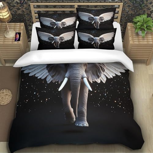 Housse de couette éléphant volant 3D microfibre lit simple 140x200 - 5