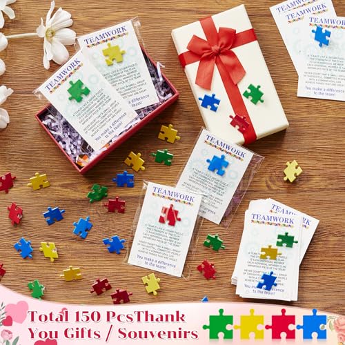 Quelay 50 Set Teamwork Employee Appreciation Gifts Bulk Puzzle Piece Lapel Pin Inspirational Lapel Pins with Thank You Cards Bags Team Appreciation Gifts for Coworker Staff Volunteer3