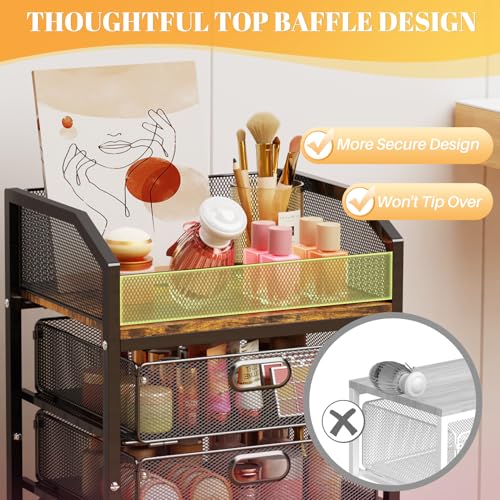 Image of SUNALLY Rolling Makeup Cart with Drawers, Rolling Vanity Nail Cart, Black