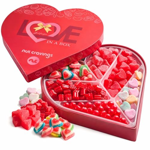 NUT CRAVINGS Heart Shaped Mixed Candy Gift Basket, Love Box, 6 Assortments