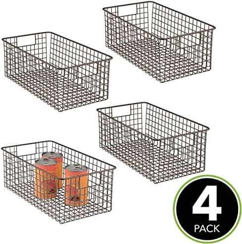 mDesign Wire Storage Baskets - Set of 2 - Deep Steel Wire Basket Set - Compact Storage Containers with Handles for Kitchens, Bathrooms and Other Rooms - Bronze