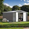 EASYHAWK 10 x 12 FT Outdoor Storage Shed, Metal Waterproof Storage Shed Steel Utility Garden Tool Shed with Door & Lock Outdoor Storage for Garden Patio Lawn Poolside Black