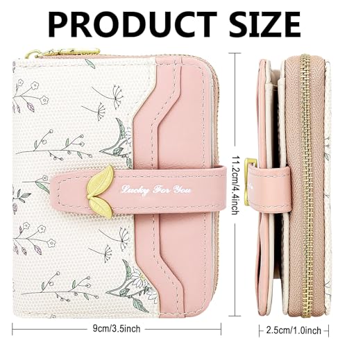 Image of Farcauo Cute Pink Flower Wallet for Women Small Kawaii Coin Purse with ID Window Compact Lightweight and Stylish Design Cash Wallet for Ladies
