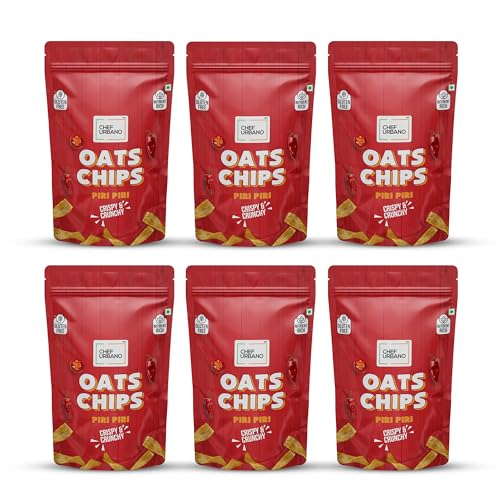 Chef Urbano Oats Chips Piri Piri 85g Pack of 6 | Gluten Free | Vegan | Low GI | Crunchy Healthy Snacks | High Protein and Fiber Rich | Good for Diet | Good for Kids