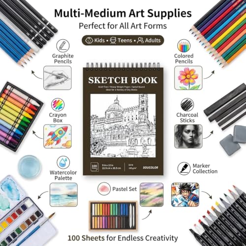 Image of Soucolor Sketchbook 8.5x11,100 Sheets Thick Acid-Free Drawing Paper