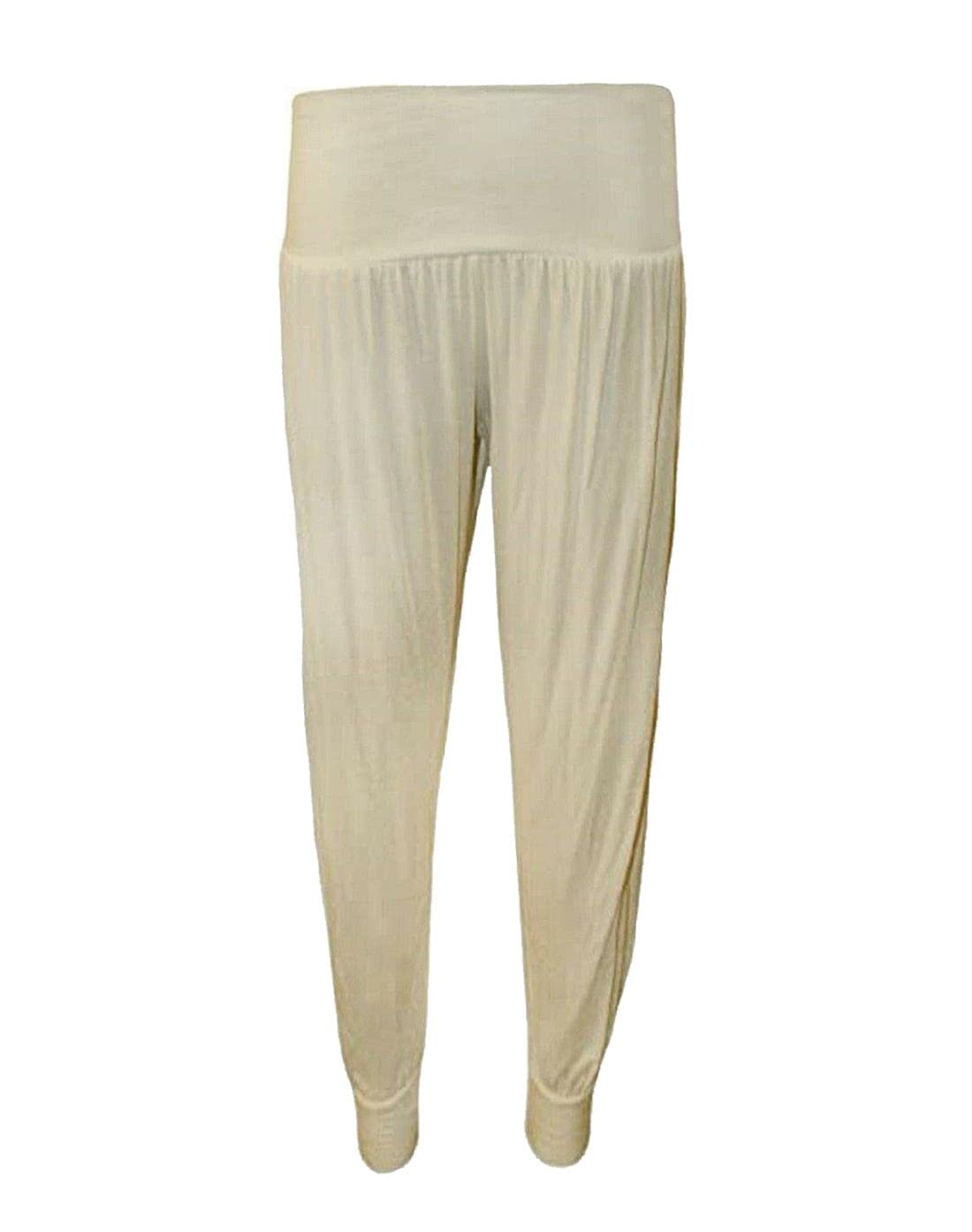 Real Life Fashion Ltd Women's Cream Cuffed Bottom Baggy Harem Ali Baba Trousers