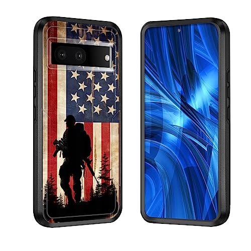 JHYYTUJTYP for Pixel 7A Case,[Military Grade Drop Tested] Heavy-Duty Tough Rugged Shockproof Protective Case for Google Pixel 7A 6.1",American Flag and Soldier