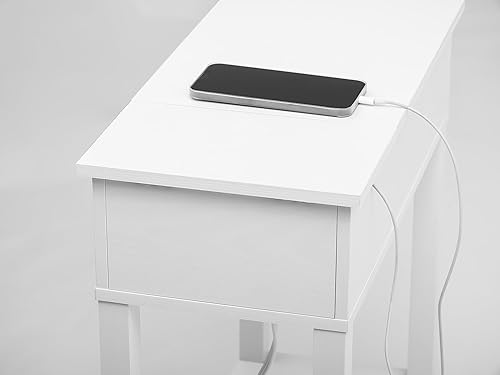 Miniatura 5 de Labcosi - Mesa auxiliar moderna de granja, mesa auxiliar estrecha con estación de carga, mesa auxiliar grande abatible con estante de