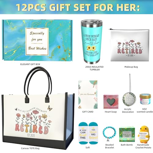 2025 Retirement Gift Set for Women - 12PCS Luxury Bundle with Tote Bag, Makeup Pouch, Tumbler, Candle & More - Perfect Going Away Gifts for Coworkers, Teachers, Nurses, Boss & Friends - (Green)3