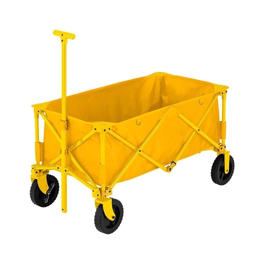 Folding Trolley Cart Folding Portable Camping Picnic Campsite Rider Trolley Festival for Beach(Yellow)