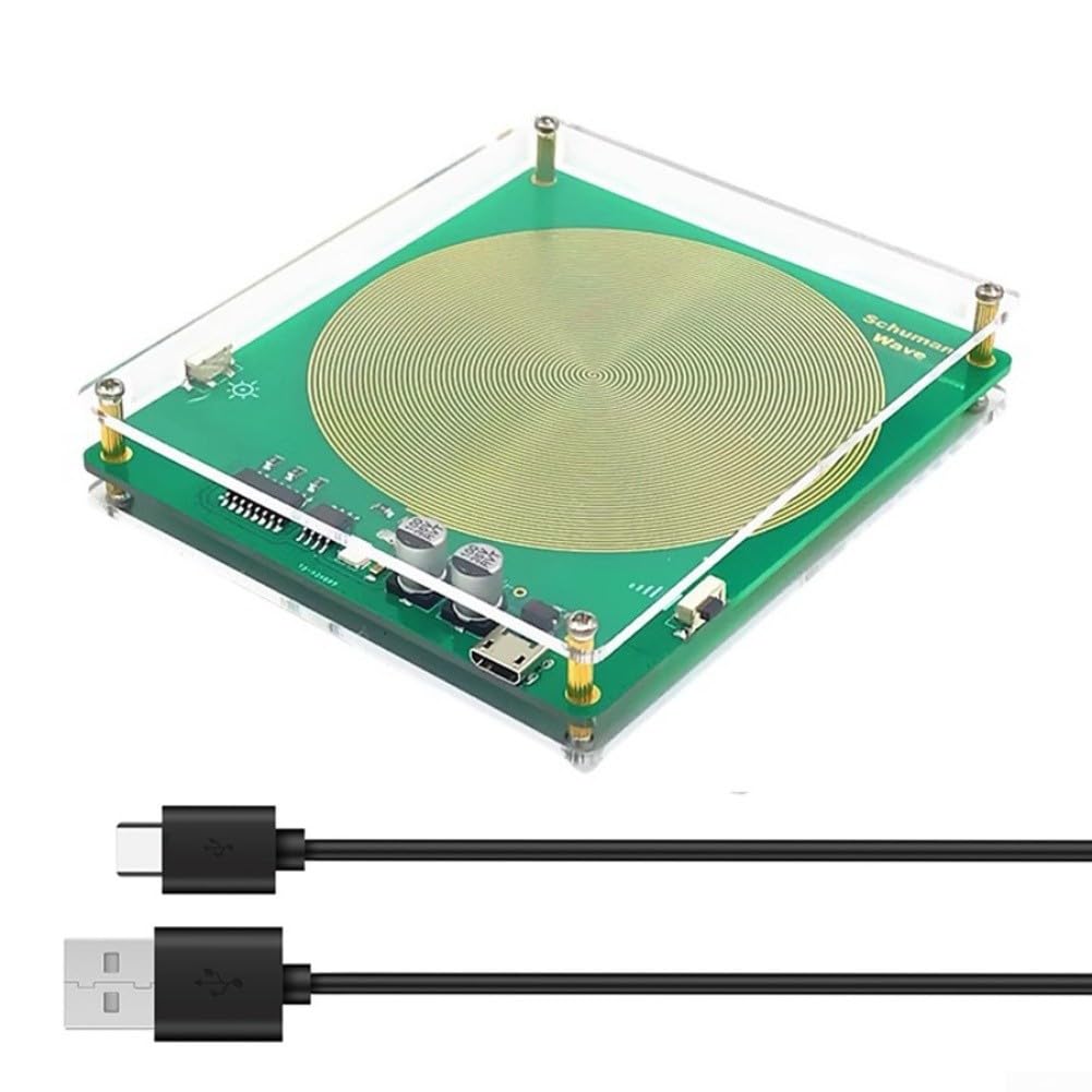 Générateur d'ondes Schumann 7,83 Hz - Fréquence réglable - Gamme complète de 0,01 Hz à 100 000 Hz - Sortie d'onde sinusoïdale - Avec alimentation USB - Coque en acrylique vert (doré)