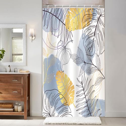 Uiiooazy Rideau Douche Anti Moisissure, Rideau Douche 120x200cm Bleu Ciel Boheme Tropical Abstrait Feuilles de Palmier Rideaux de Baignoire Tissu Lavable...