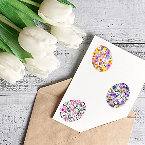 Whaline 500Pcs Easter Stickers Easter Floral Egg Shape Label Stickers Colorful Flower Pattern Decals Self-Adhesive Envelope Sealing Stickers For Spring Easter Holiday Scrapbooking Cards Gift Supplies #TOP6