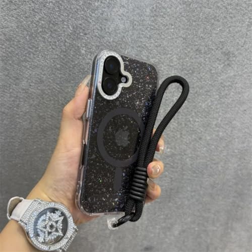Coque iPhone 16 Pro Max Diamant Noir GS avec Sangle de Main