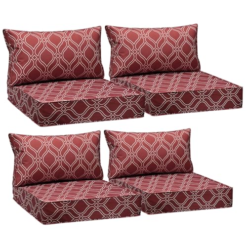 Image of AAAAAcessories Outdoor Seat Cushions for Chairs, Fade-Resistant, Waterproof Patio Furniture Replacement Cushions, 24 inch x 24 inch x 5 inch + 24 inch x 13.5 inch, Set of 4, Clay Red Vine Trellis