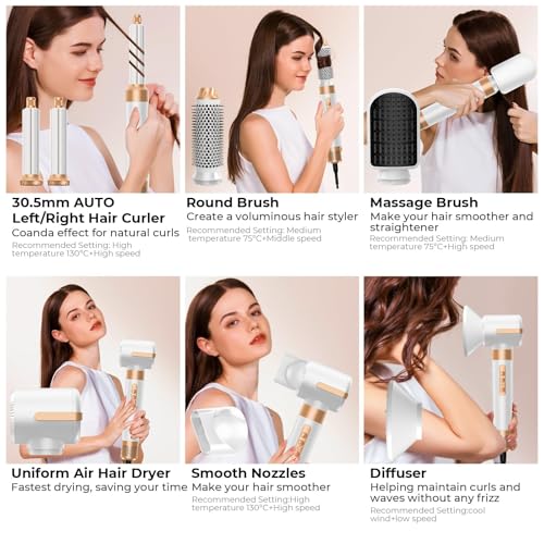 Image of Blow Dryer Brush 7 in One, Negative Ion Hair Set Upgrade Hot Air Styler Wrap Curler, Curling Iron Styling Tools As A Gift for Straight /Curl /Drying /Smoothing