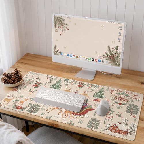 iCasso Christmas Desk Mat,Large Winter Forest Mouse Pad,Beige