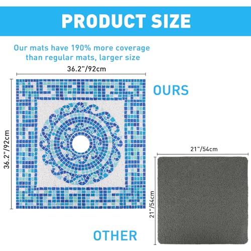Image of Square Shower Mat Non Slip: 36 x 36 Inch Extra Large Shower Mats with Drain Hole in Middle - PVC Loofah Anti Slip Shower Floor Matt for Inside Shower