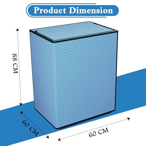 Image of Kuber Industries PVC Fully Automatic Washing Machine Cover Top Load | Dustproof Top Load Washing Machine Cover - Ideal for 6 kg, 6.5 kg, 7 kg | Barik Check Design - Blue