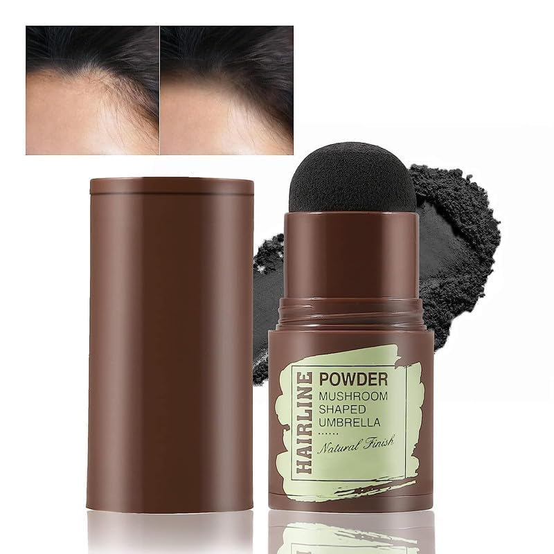 Natural Hairline Powder, Hair Shading Sponge Pen, Hairline Shadow Powder Stick, Quick Root Touch-Up Eyebrow Stamp Root Cover Up Hairline Powder for Thin Hair - Water & Sweat Resistant (Black Pack 1)