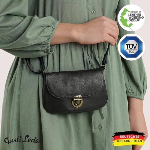 Gusti Leder Umhängetasche Rona – Kleine Handtasche Damen – Vintage Umhängetasche Damen aus echtem Leder – Schwarz
