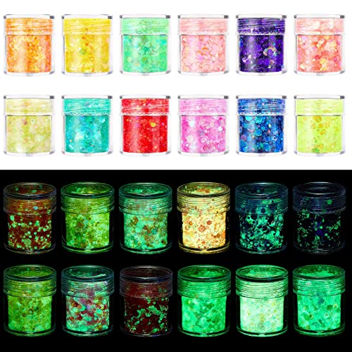 AOOWU Purpurina Corporal, 12 Colores Gel Purpurina Cara fluorescente para Glitter Maquillaje, Acrilico Glitter para Ojos, Cara, Pelo, Uñas, Purpurina Maquillaje y Manualidades Brillante Decoración Cover