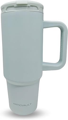 Vaso de 40 onzas con asa y popote abatible  Apto para portavasos de automóvil, botella de agua resistente a fugas  Acero inoxidable aislado
