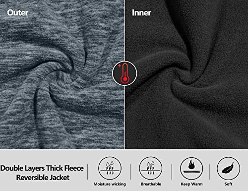 Image of Little Donkey Andy Men's Lightweight Reversible Fleece Jacket Warm Breathable Thick Hooded Full Zip Thermal Jacket for Running Hiking Golf Travel Casual Stormy Weather Heather M