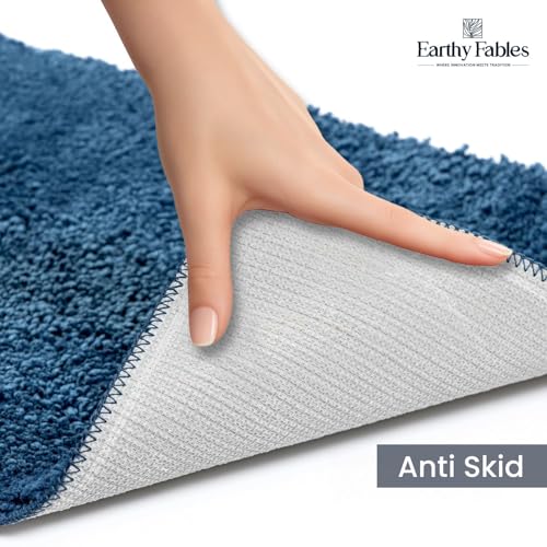 Image of Earthy Fables Soft Microfiber Bath Mat - Cut Pile, Quick Dry, Anti-Skid, Water Absorbent, Non-Slip, Machine Washable Floor Rug, Shower Mat, Door Mat for Bathroom, Bedroom, 60x40 cm - Navy Blue