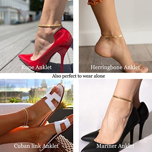 Image of DEARMAY Gold Anklets for Women Waterproof, Non Tarnish14K Gold Plated Ankle Bracelets Set Stack, Summer Beach Jewelry Gifts for Vacation, Bikini Outfits for Women Mom Her