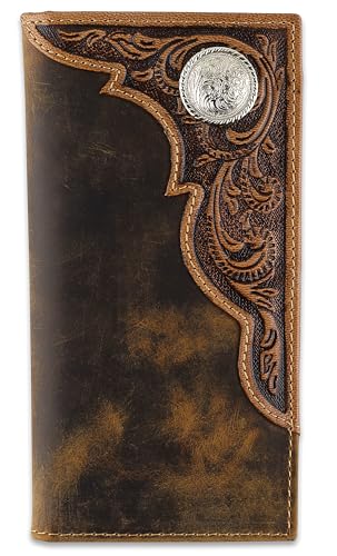 Image of F&L CLASSIC Men's RFID Vintage Look Genuine Leather Long Bifold Wallet Checkbook Wallets,brown,240-82