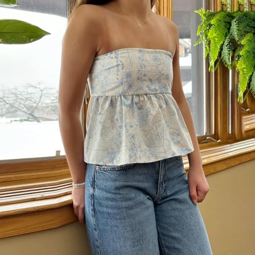 Women Y2k Tube Tops Strapless Floral Bandeau Vest Sexy Tie Up Sleeveless Backless Cute Tops Summer Grunge Clothes3