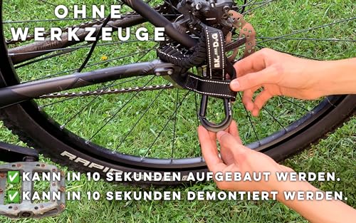 Hunde Fahrradleine und Hundegeschirr, Geschirr mit seitlichen Ringen, inklusive 2 speziellen Fahrrad-Kabelbindern. Patentiert. (Schwarz, L)